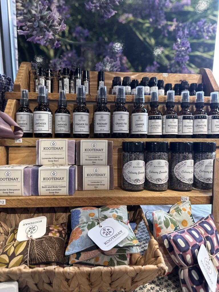 lavender products including culinary lavender on a shelf in the store